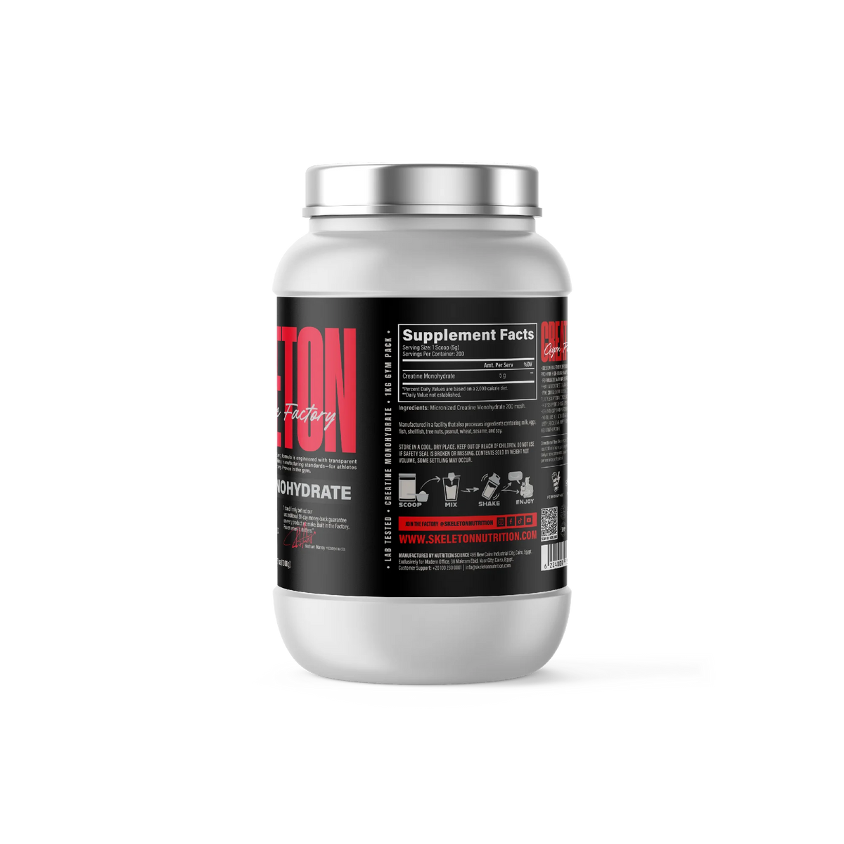 Skeleton Creatine Monohydrate 1kg – 200 servings with 5g creatine per serving