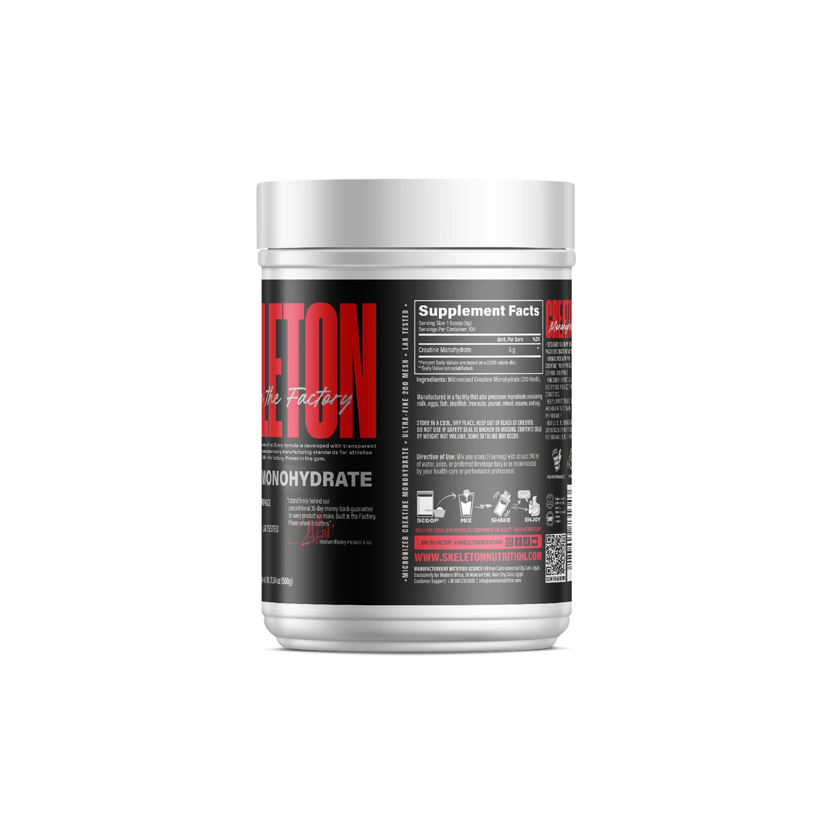 Skeleton Creatine Monohydrate 500g – 100 servings with 5g creatine per serving