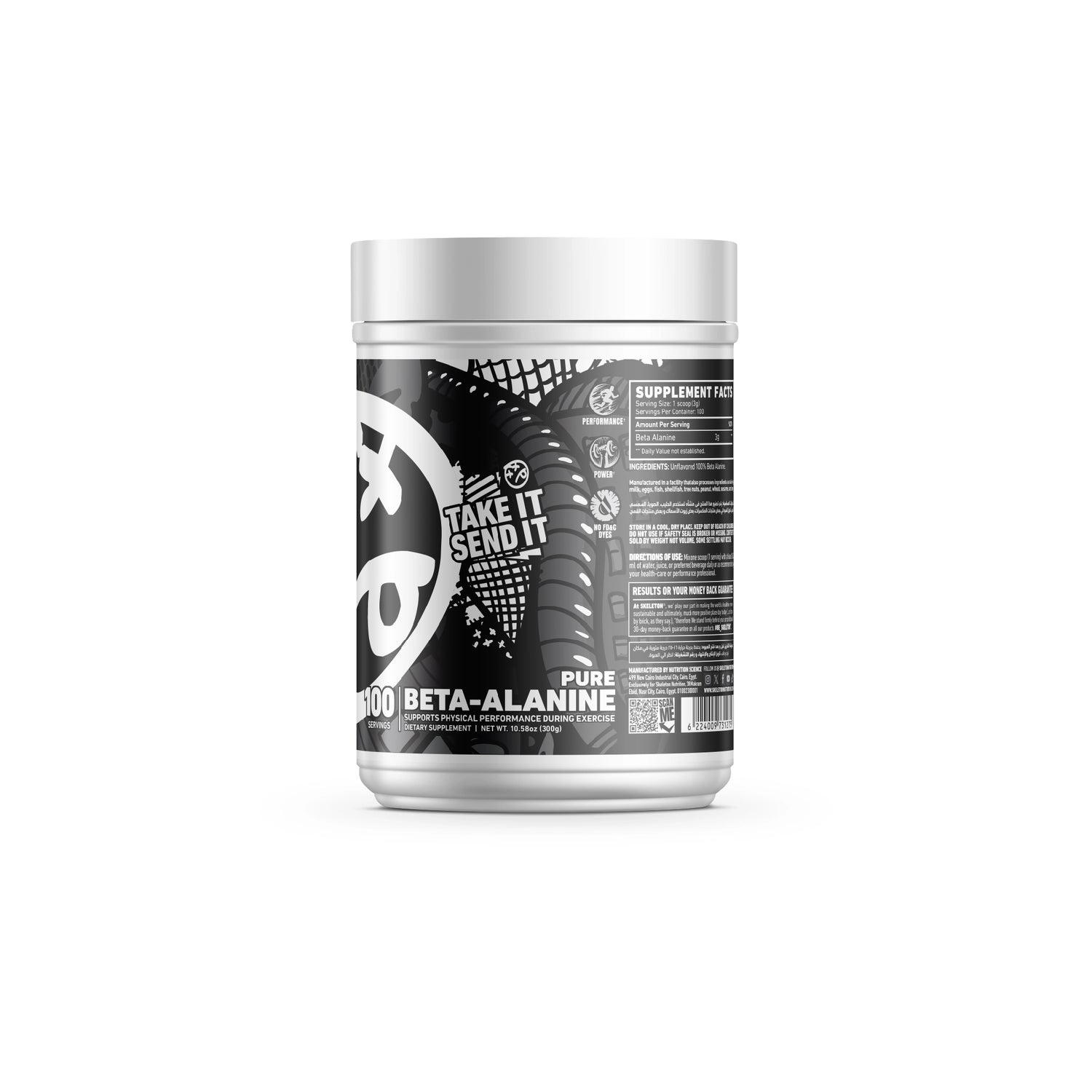 SKELETON® Beta Alanine side angle on minimalist white studio background