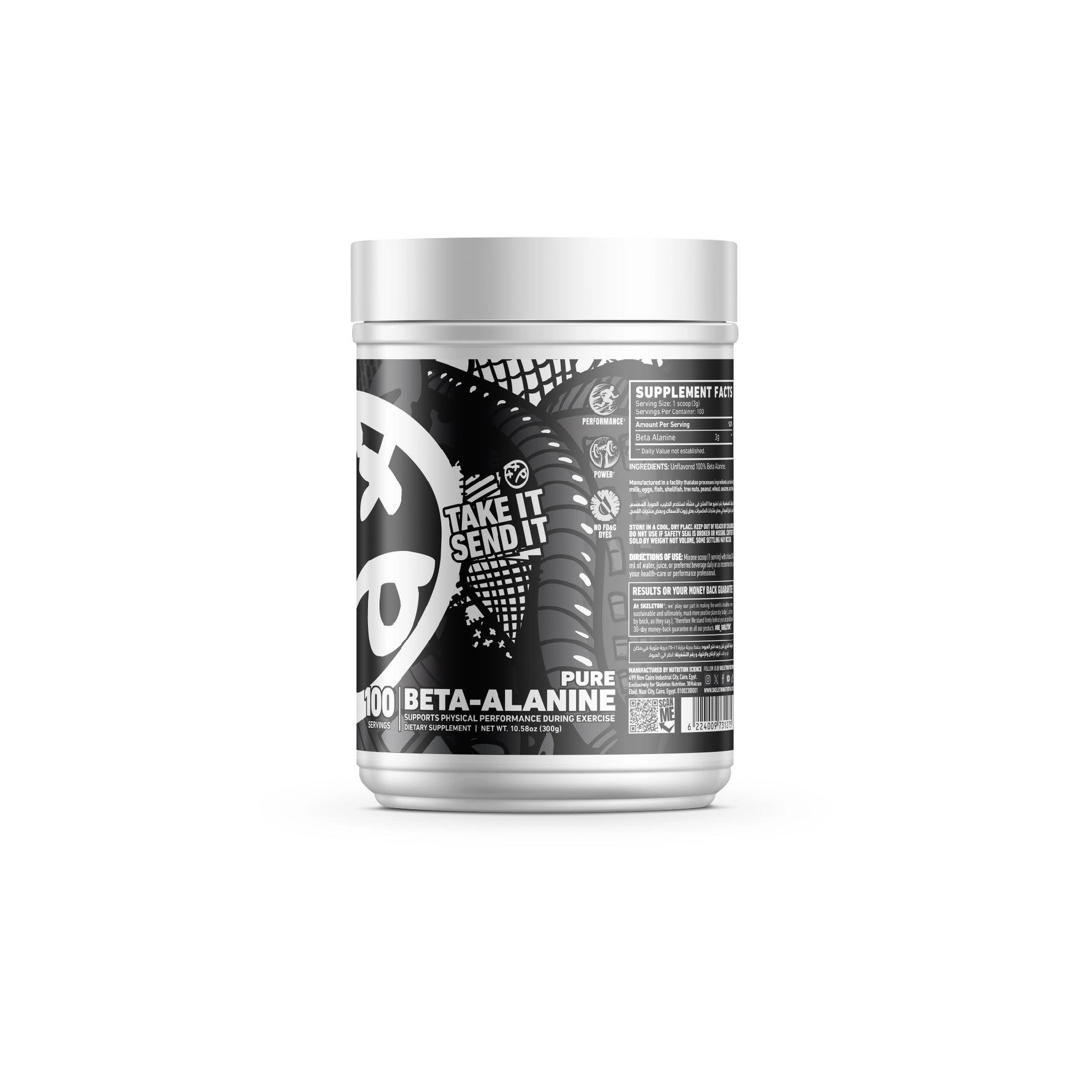 SKELETON® Beta Alanine side angle on minimalist white studio background
