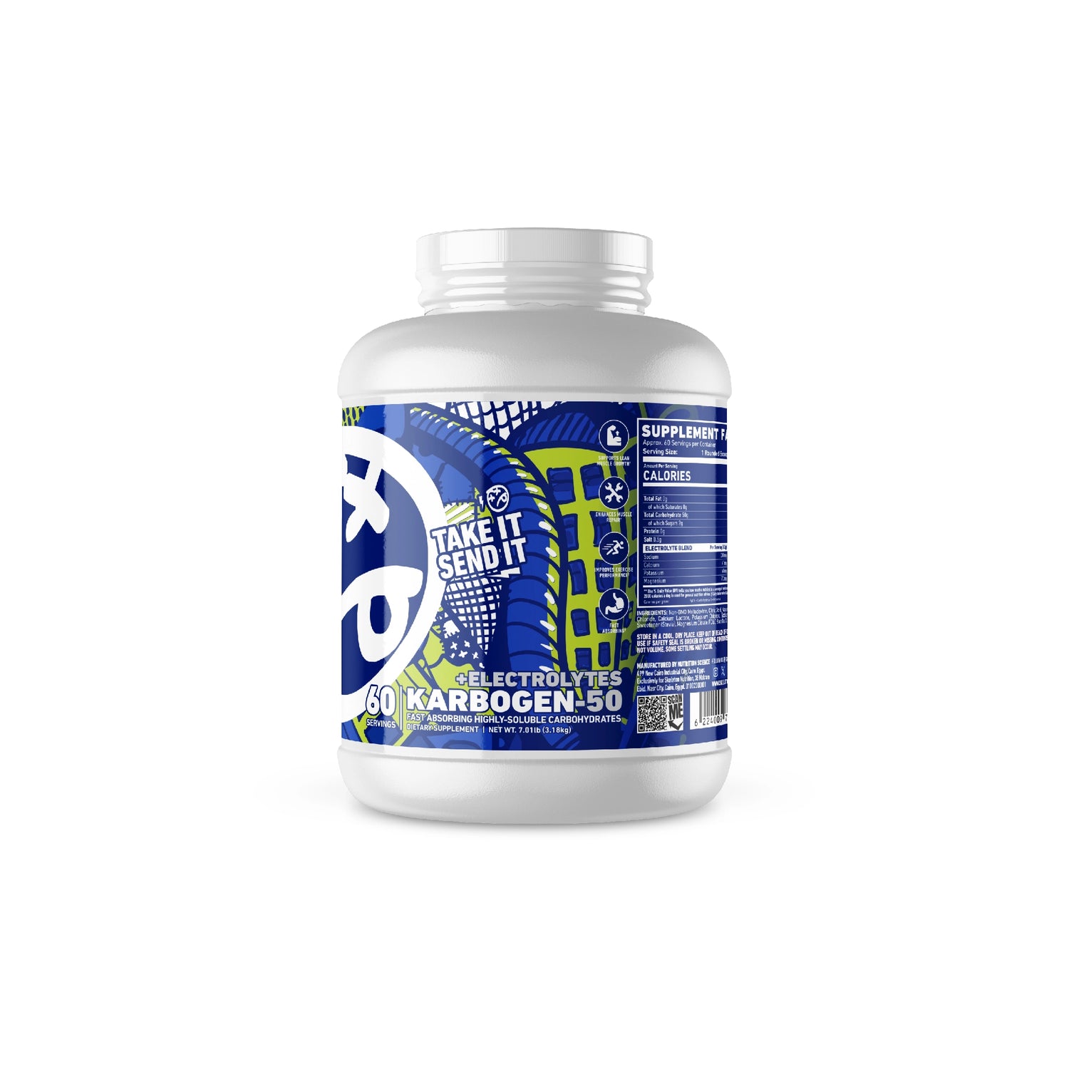 SKELETON® KARBOGEN® 50 + Electrolytes Blue Razz hydration carbohydrate powder for gym performance and recovery