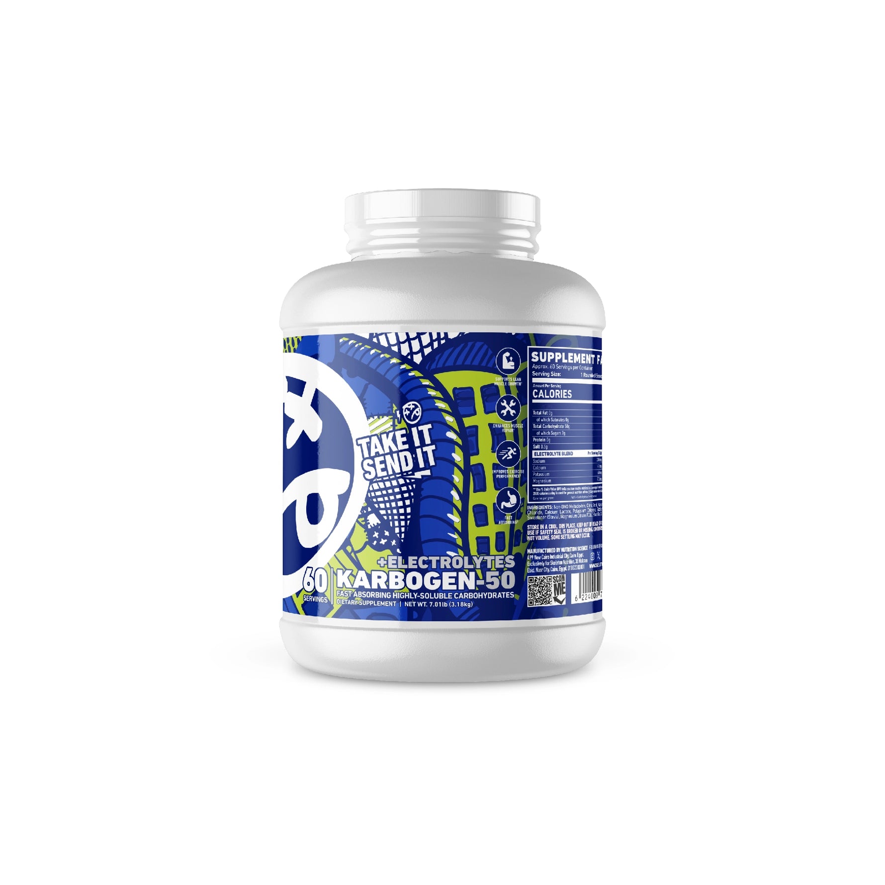 SKELETON® KARBOGEN® 50 + Electrolytes Blue Razz hydration carbohydrate powder for gym performance and recovery