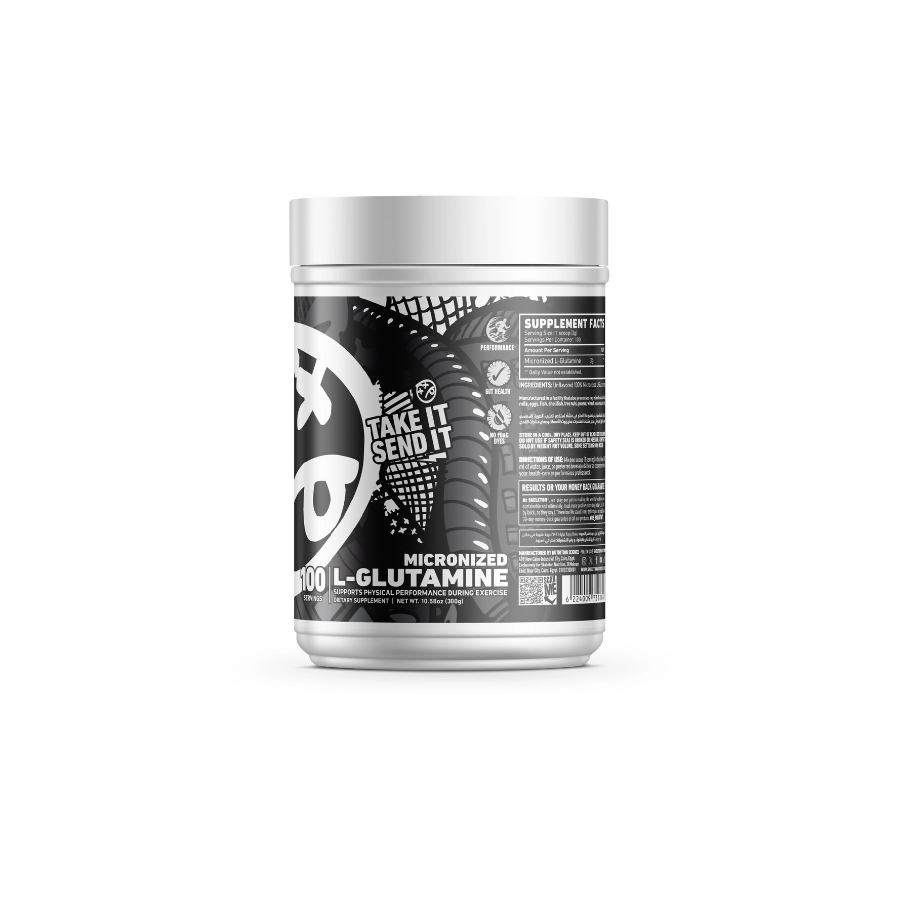 SKELETON® Micronized L-Glutamine side angle on clean white studio background