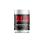 A white tub of SKELETON Creatine Monohydrate 500g on a plain white background. The label is black with bold red and white text.