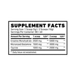 SKELETON Creatine CGT Supplement Facts Panel with Creatine, Glutamine and Taurine Ingredients, Serving Size and Nutrition Information