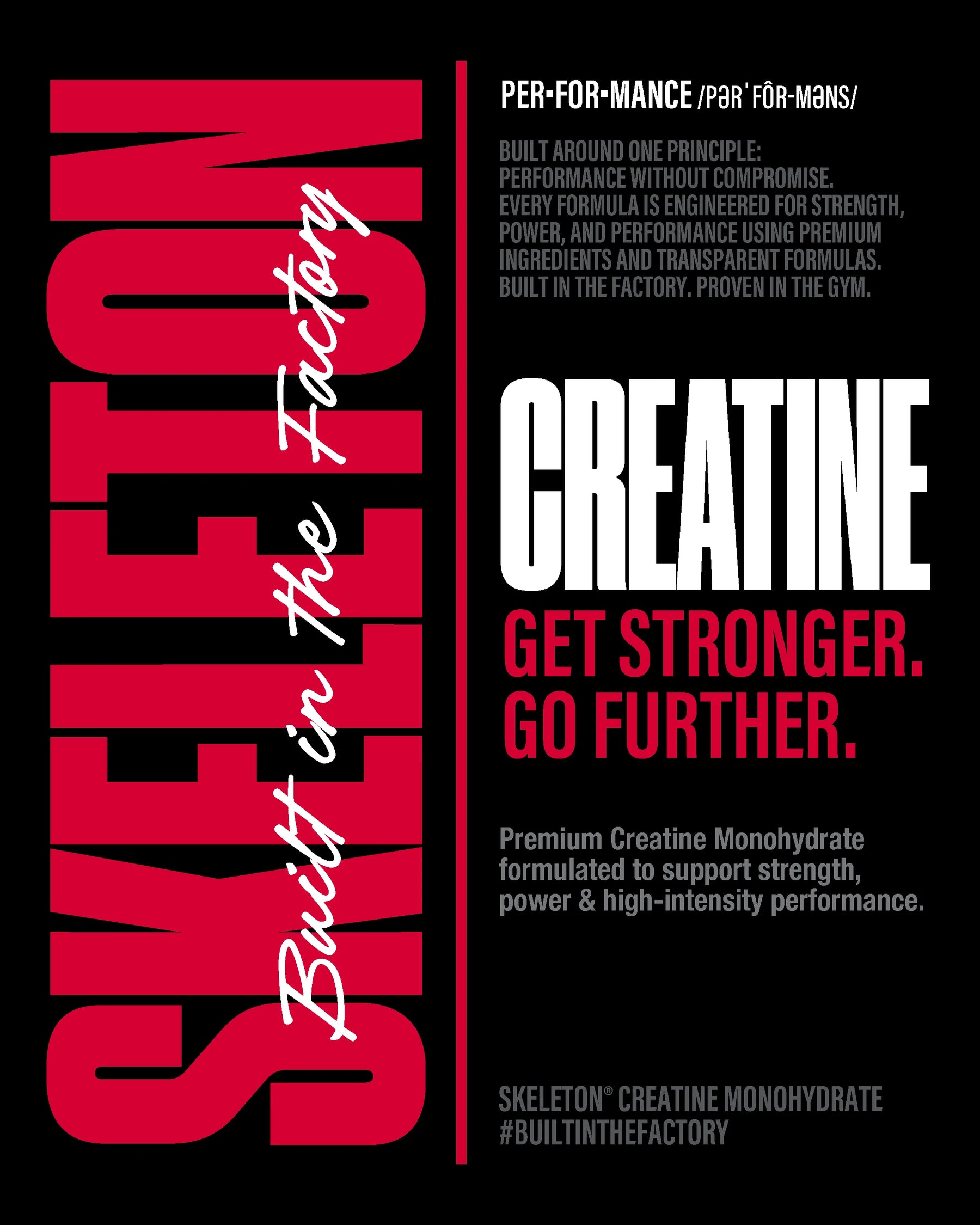 SKELETON® Creatine Monohydrate – Premium creatine for strength, power and high-intensity performance.