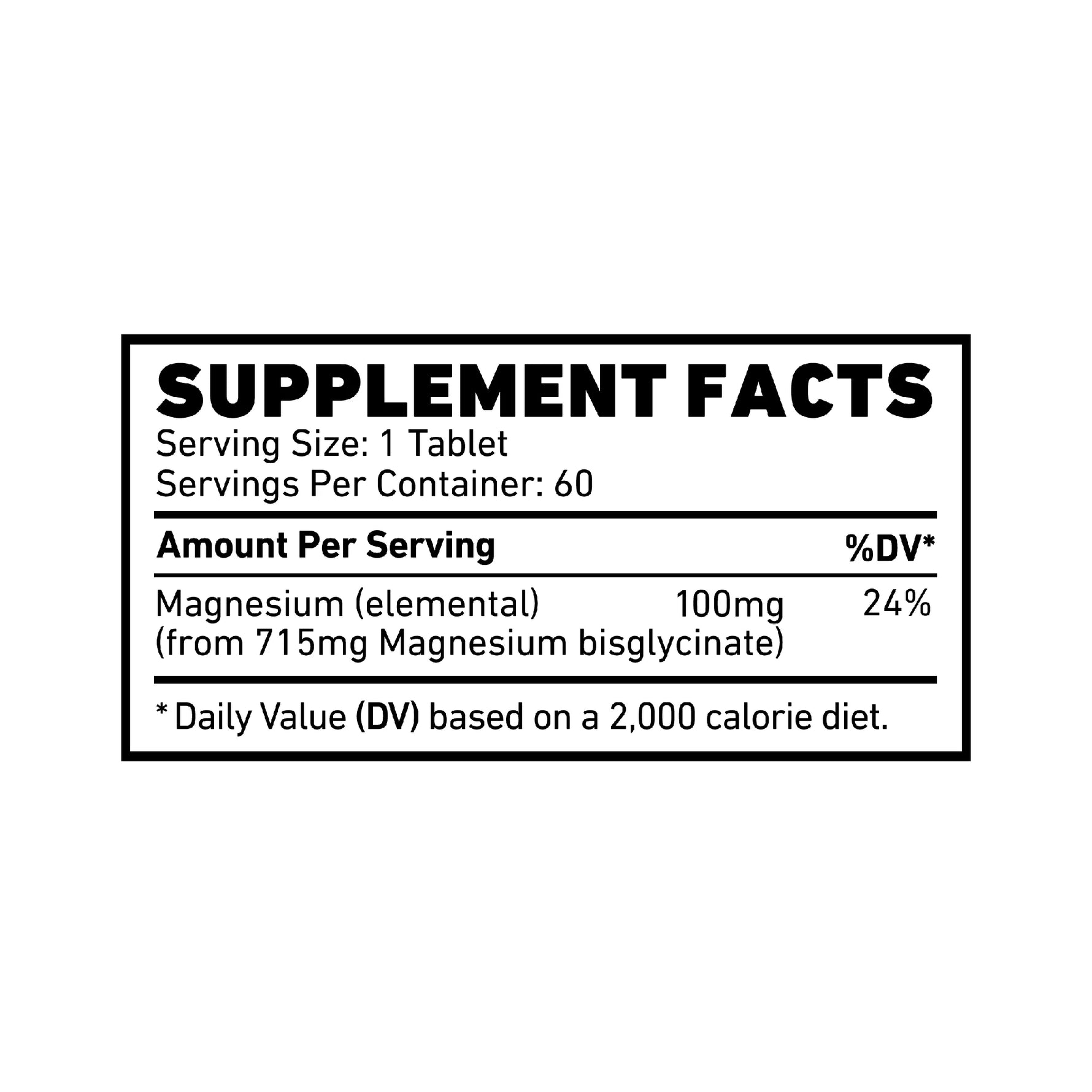 SKELETON Magnesium Glycinate Supplement Facts Panel with Elemental Magnesium Content, Ingredients, Serving Size and Nutrition Information