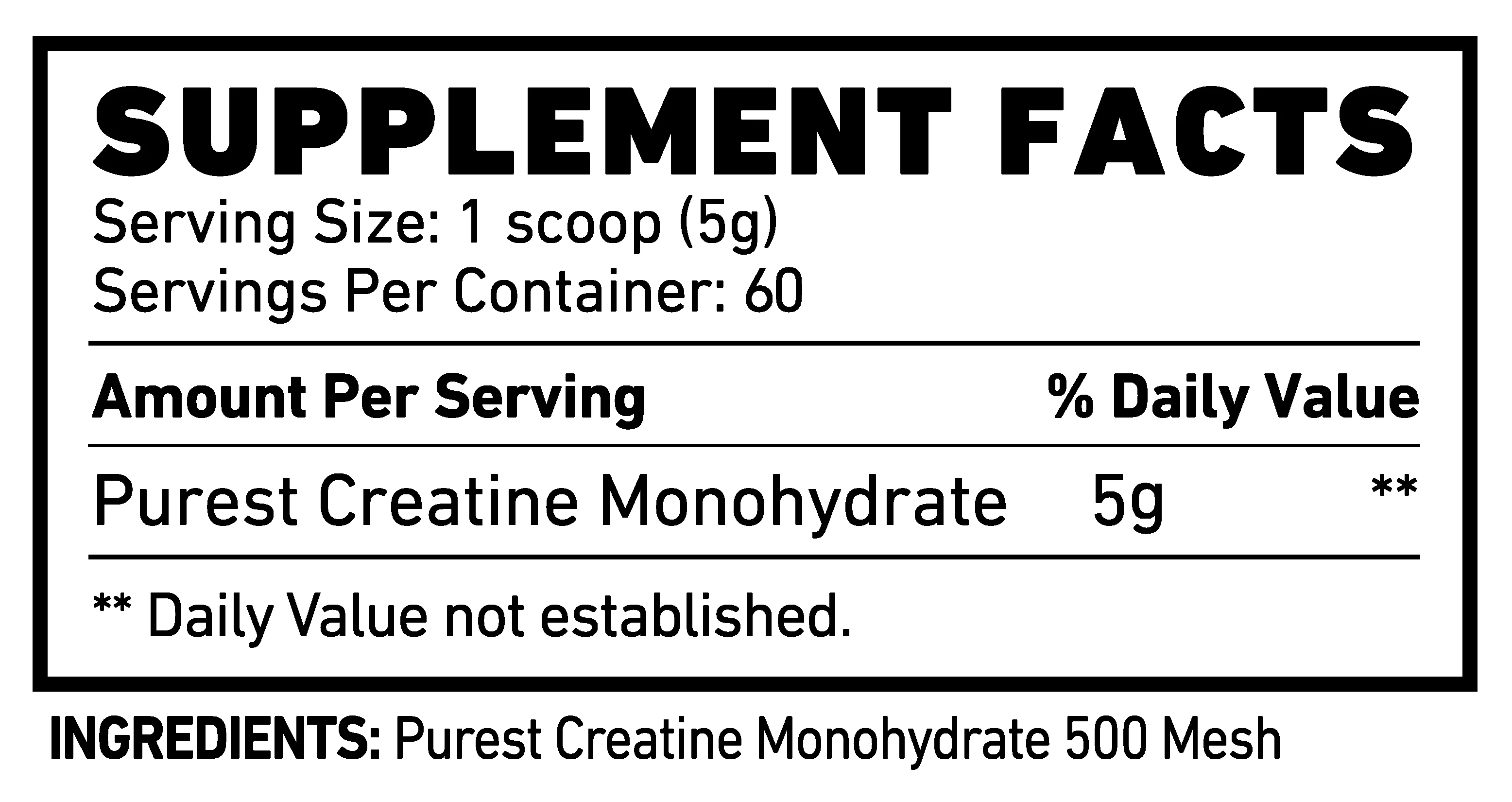 SKELETON PÜREST Creatine Monohydrate 300g Supplement Facts – 5g Creatine Per Serving, 60 Servings Per Container.