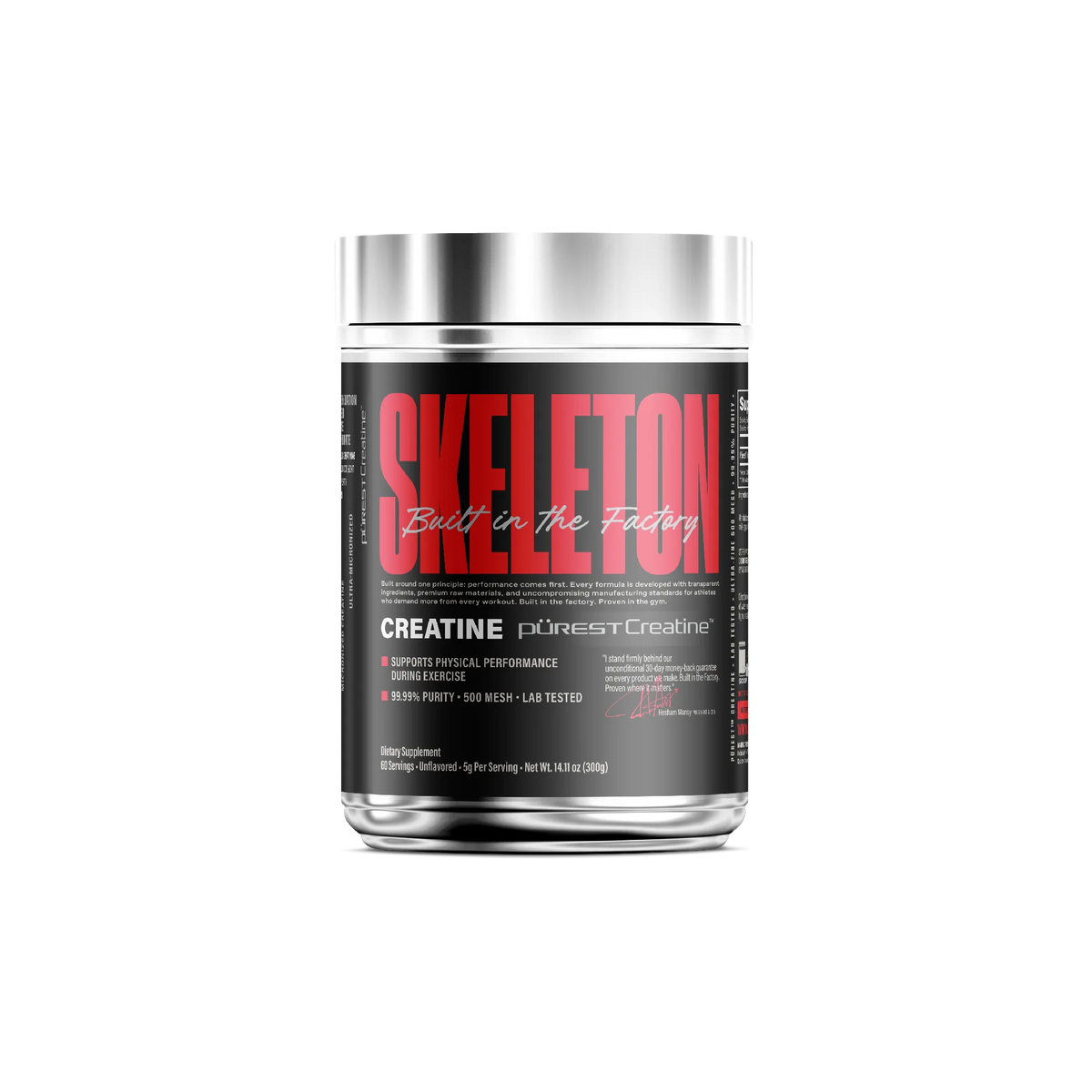 SKELETON PÜREST Creatine Monohydrate 300g – 500 Mesh, 99.99% Purity, 60 Servings