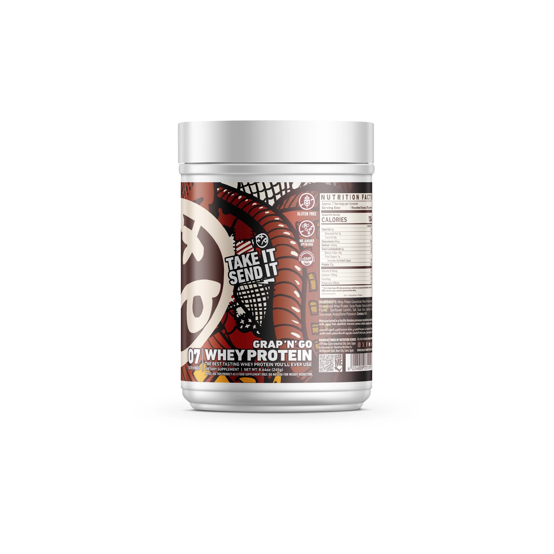 SKELETON® Chocolate Whey Protein side angle on clean white studio background