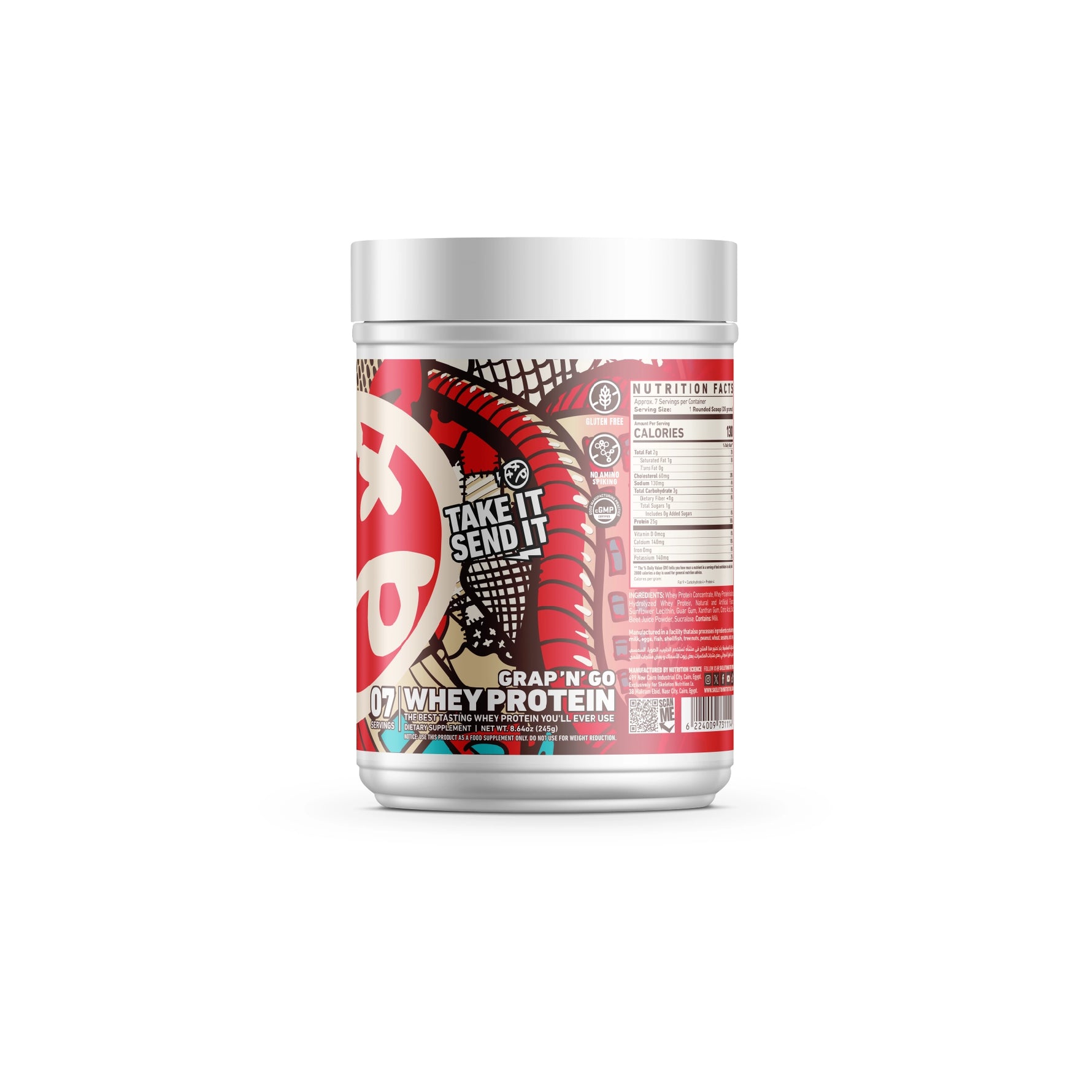 SKELETON® Strawberry Whey Protein side angle on clean white studio background